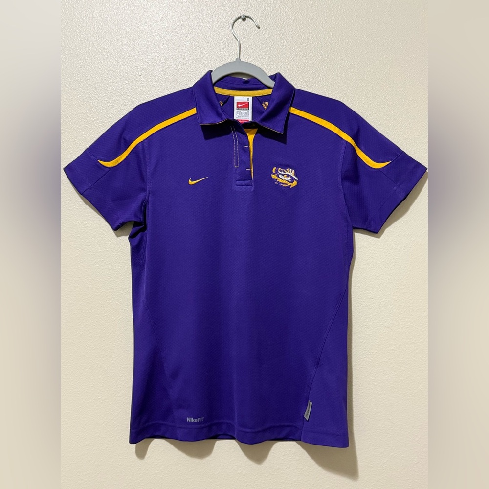 LSU Tigers Shirt Polo Women’s Small Purple Gold NCAA Football Nike Dri FIT